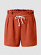 Solid Ruffle Elastic Waist Pocket Drawstring Shorts For Women - Orange
