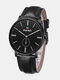 Black Genuine Leather Alloy Men Casual Business Watch Decorative Pointer Waterproof Quartz Watches - Black
