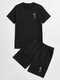 Mens 100% Cotton Rose Pattern Short Sleeve Elastic Waist Black Outfits - Black