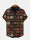 Camicie da uomo a maniche corte con risvolto con stampa geometrica etnica allover - Nero