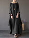 Vintage Women Solid 3/4 Sleeve Loose Maxi Dress with Pocket - Black