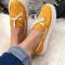 Plus Size Women Casual Butterfly Knot Slip On Flat Loafers - Yellow