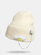 Unisex Knitted Solid Color Cartoon Doll Chain Decoration Fashion Warmth Brimless Beanie Hat - White