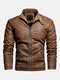 Mens Winter Warm Fleece Lined Long Sleeve Stand Collar Zipper Jacket - Yellow