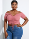 Off Shoulder Drawsting Plus Size Casual Blouse - Pink