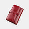 Women Genuine Leather Trifold Multi-card Slots Photo Card Money Clip Coin Purse Multifunctional Wallet - Red
