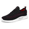 Men Kniited Fabric Light Weight Sport Running Walking Sneakers - Black Red