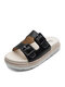 Women Summer Buckle Double Band Comfy Slip Resistant Casual Platform Slippers - Black