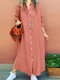 Einfarbiges, lockeres, langärmliges Hemd mit geschlitztem Saum und Knöpfen Kleid - Rosa