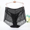 Plus Size High Waisted See Through Lace Hollow Panties - Black