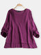 Vintage Pure Color Long Sleeve Blouse For Women  - Purple