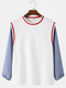 Mens Solid Stitching Faux Two Pieces Preppy Long Sleeve T-Shirts - White