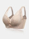 Women Lace Floral Trim Wireless Comfy Thin Gather Bra - Nude