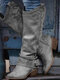 Fivela retrô de tamanho grande Design Botas femininas com zíper lateral com salto grosso e salto alto - cinzento
