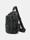 Men PU Leather Brown Black Earphone Hole USB Charging Multifunction Crossbody Bag Chest Bag Sling Bag - Black