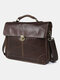 Men Vintage Genuine Leather Cow Leather Briefcases 15.6 Inch Laptop Bag Crossbody Bag Shoulder Bag Handbag - Coffee