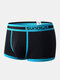 Men Plain Pouch Patchwork Underwear Cozy Breathable Cotton Stretch Boxer Briefs - Black