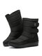 Women Casual Waterproof Warm Hook & Loop Short-Calf Cotton Boots - Black