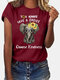Cartoon Elephant Letter Print Short Sleeve T-shirt For Women - Wine Red