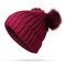 Womens Knit Pom Pom Bucket Beanie Cap Soft Comfortable Fashionable Winter Warm Outdoor Snow Hats - Wine Red
