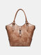 Women Vintage Faux Leather Wear-Resistant Skin-Friendly Handbag Tote - Apricot
