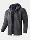 Mens Zip Front Knitted Plush Lined Warm Drawstring Hooded Cardigans - Dark Gray
