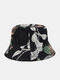 Unisex Cotton Overlay Contrast Colors Leaves Flower Print Double-sided Wearable Foldable Fashion Sunshade Bucket Hat - Black