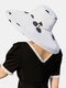 Women Cotton Polka Dot Printing Solid Color Oversized Brim Sun Protection Bucket Hat - White
