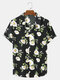 Mens Floral Print Camp Collar Holiday Short Sleeve Shirts - Black