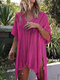 Solid Color Knitting Hollow Loose Beach Blouse - Rose Red