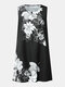 Flowers Print Sleeveless Plus Size Casual Dress for Women - Black