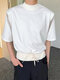 Camiseta masculina de malha patchwork com gola casual de manga curta - Branco