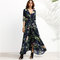 Print Single-breasted Five-point Sleeve Long Dress - Color