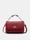 Women Faux Leather Brief Double Layer Large Capacity Argyle Crossbody Bag - Wine Red