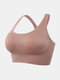 Women Pure Color Ribbed Gather Seamless Wireless Sports Yoga Bra - Pink