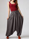 Solid Color Plain Drawstring Bell-bottom Loose Long Casual Pants for Women - Gray