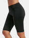 Женские однотонные спортивные байкерские шорты, быстро сохнут, трусики для бега Yoga - Черный