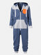 Men Comfy Contrast Color Hooded Jumpsuits Drawstring Loungewear Onesies With Handy Pockets - Blue