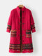 Ethnic Printed Long Sleeve Stand Collar Patchwork Coat For Women - Red