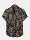 Mens All Over Paisley Print Ethnic Style Short Sleeve Shirts - Black