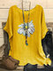 Daisy Flower Print Short Sleeve Overhead T-shirt - Yellow