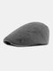 Men Woolen Cloth Solid Color Houndstooth Hat Brim Casual Warmth Beret Flat Cap - Gray