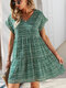 Floral Print V-neck Loose Ruffle Short Sleeve Dress For Women - Green