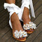Women Pearl Beads Decor Comfy Lace Up Tie Leg Flat Sandals - White