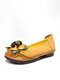 Socofy Couro Genuíno Feito à Mão Respirável Soft Confortável Casual Decoração Floral Costura à Mão Sapatos Baixos - Amarelo