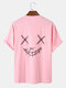Mens Grimace Letter Print 100% Cotton Loose Street Short Sleeve T-Shirts - Pink
