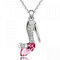 Crystal Cinderella Glass Slipper Pendant Necklace - Silver+Rose red