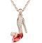 Crystal Cinderella Glass Slipper Pendant Necklace - Gold+Red