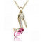 Crystal Cinderella Glass Slipper Pendant Necklace - Gold+Rose red