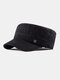 Men Cotton Linen Solid Color Label Stitching Outdoor Sunshade Casual Military Cap Flat Cap - Black